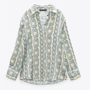 Zara Women's Chain Print Blouse - White, Green, Tan